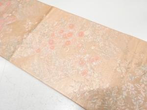 流水に草花模様織り出し　袋帯